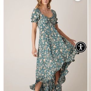 Patrons of Peace Women's floral Puff Sleeve High Low Midi Maxi Dress S